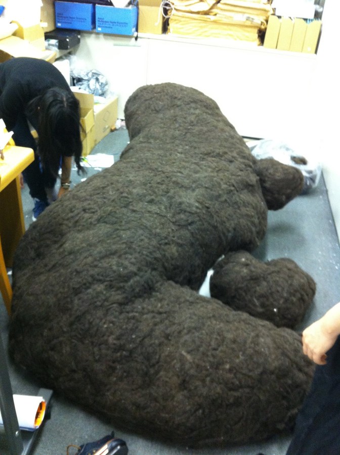 The large wool-felted body in progress